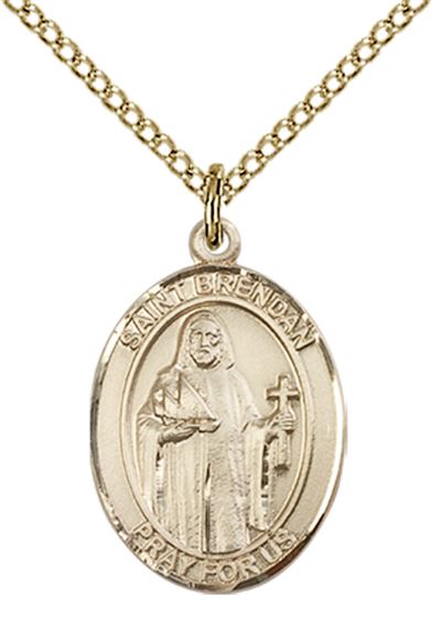 14KT GOLD FILLED ST BRENDAN PENDANT ON A CHAIN - 3/4" x 1/2"